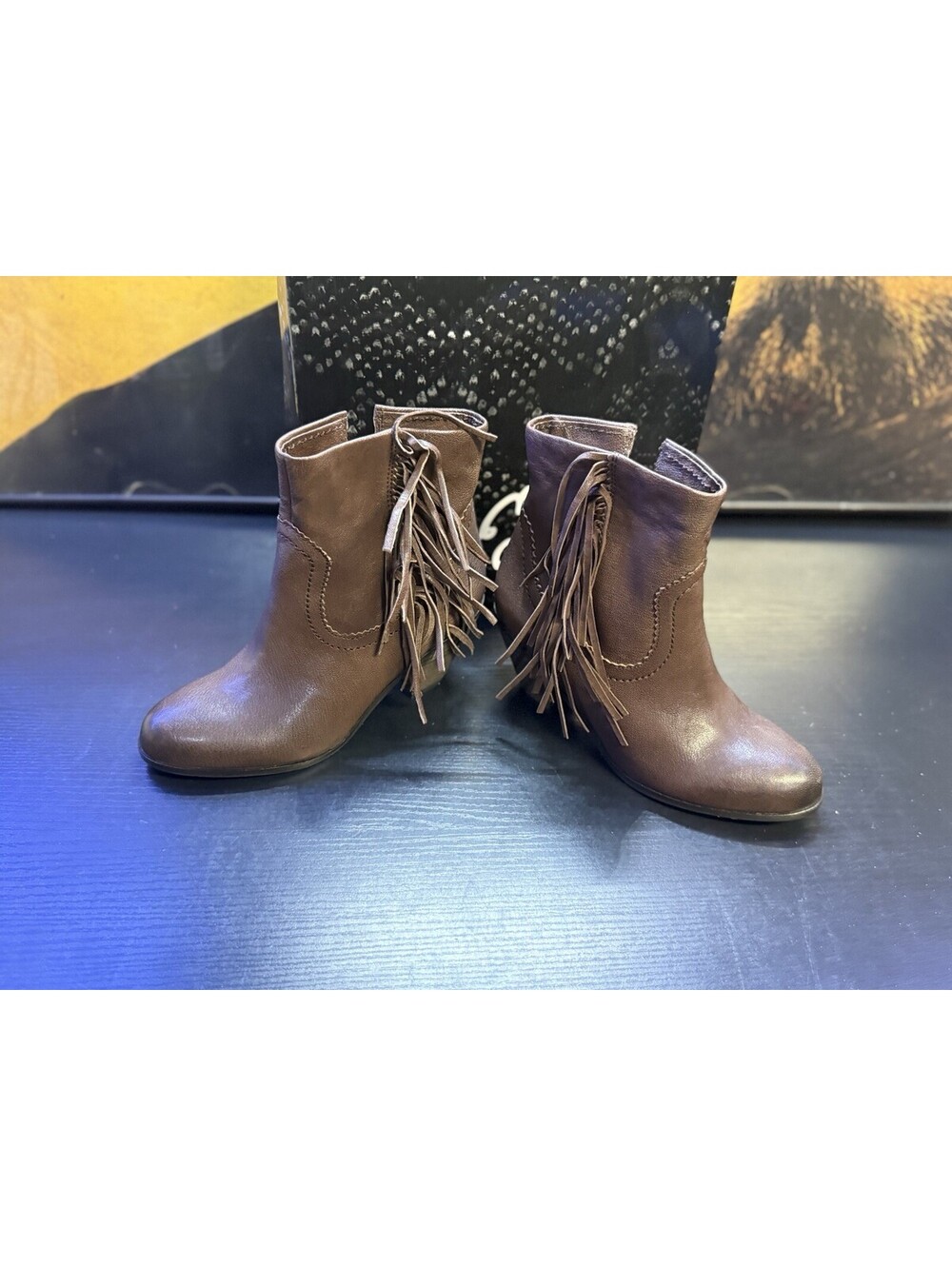 Sam Edelman Louie Women’s Brown Leather Fringe Ankle Boots Booties Size 7